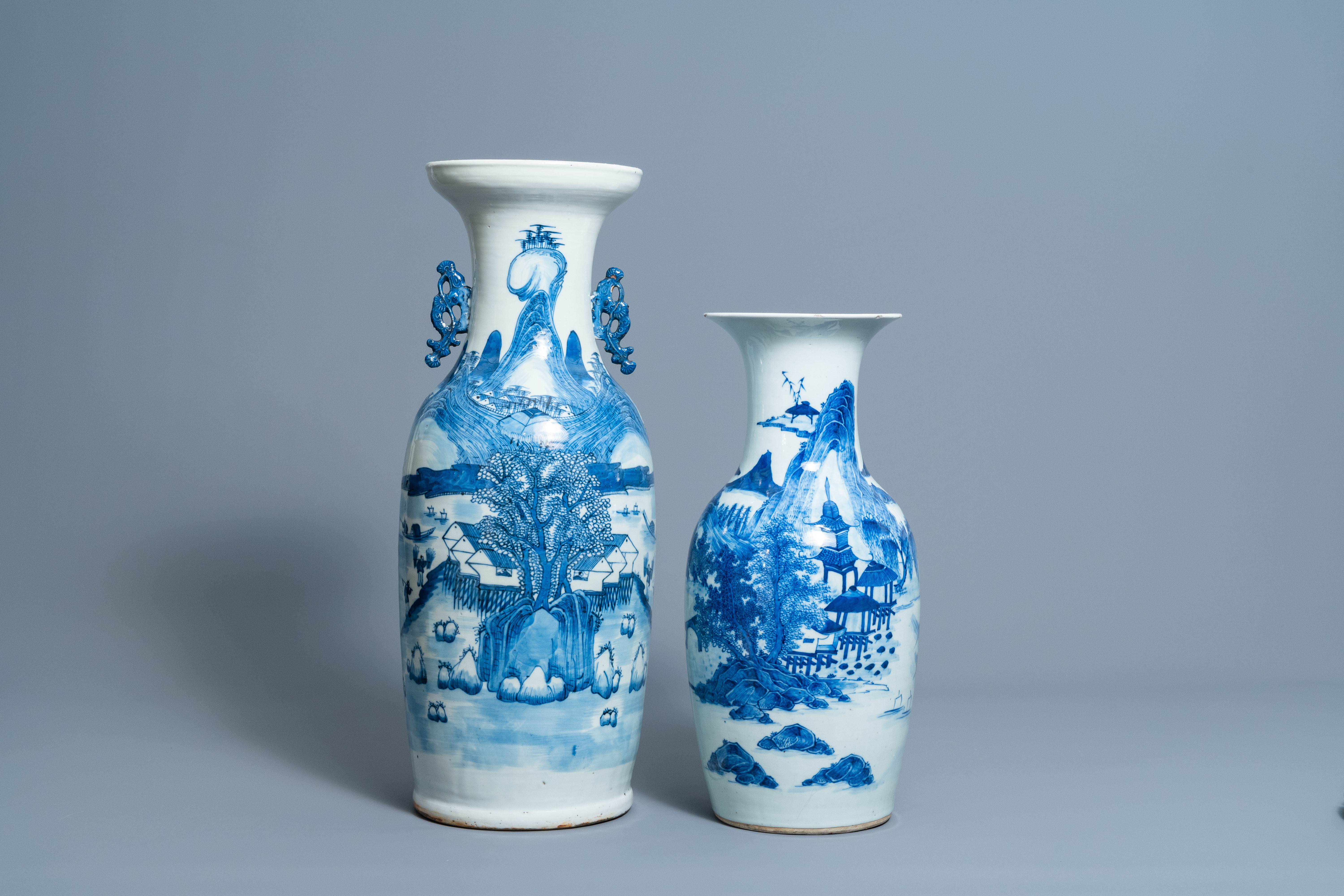 Two Chinese blue and white 'landscape' vases, 19th/20th C. - Image 2 of 9