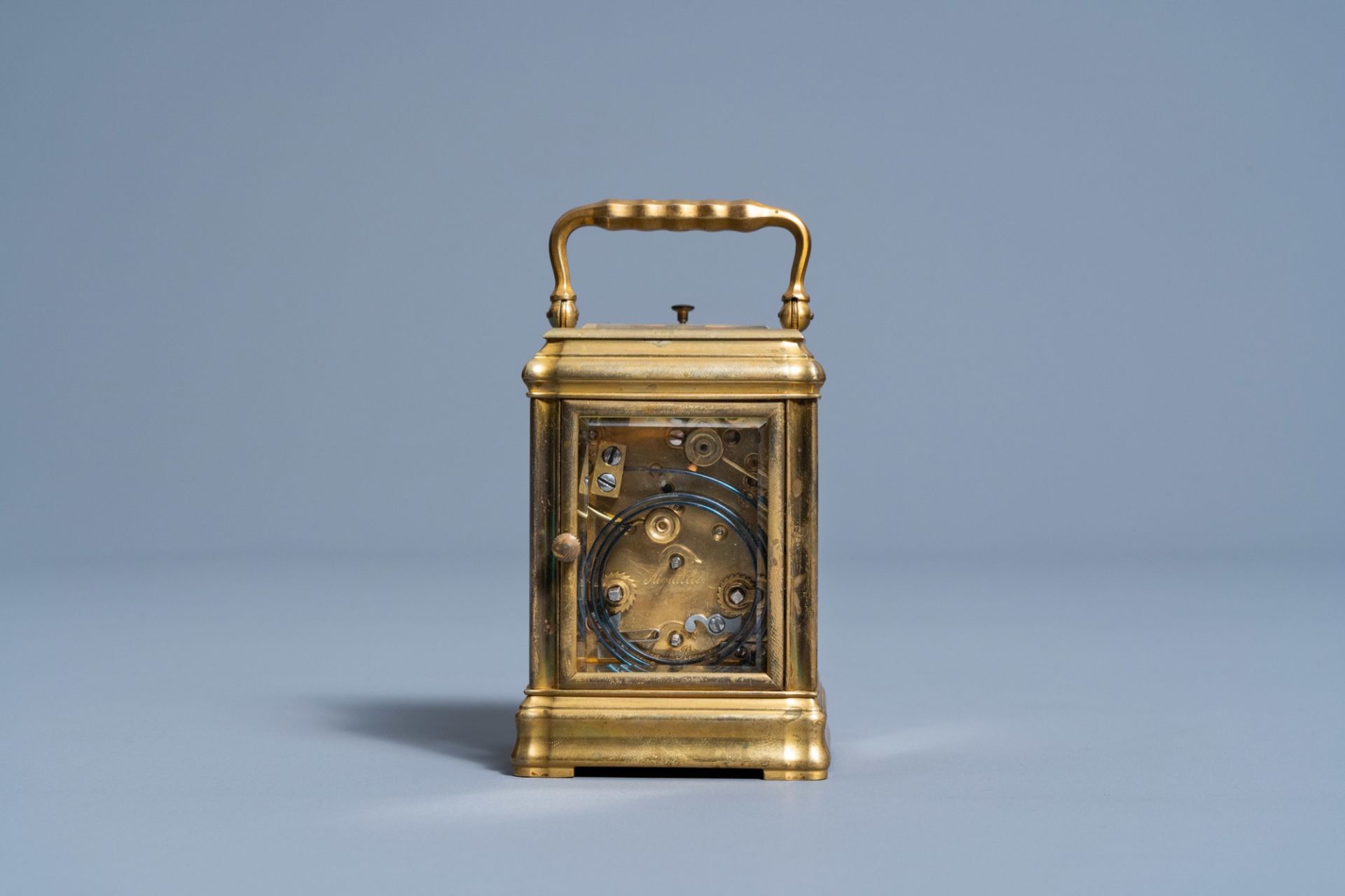 A French-Russian gilt brass Pavel Bure (Paul BuhrŽ) carriage clock, 'Margaine Paris' mark, ca. 1900 - Image 8 of 13