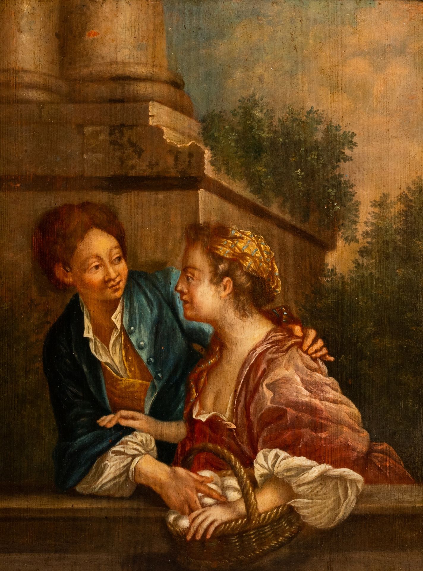 French school: The subtle touch, oil on panel, 18th C.