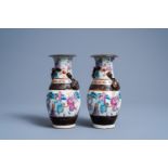 A pair of fine Chinese Nanking crackle glazed famille rose vases with warrior scenes and dragons cha