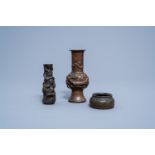 Two Chinese bronze vases and a water pot, Qing