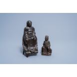 Two Chinese bronze figures of seated dignitaries, Qing