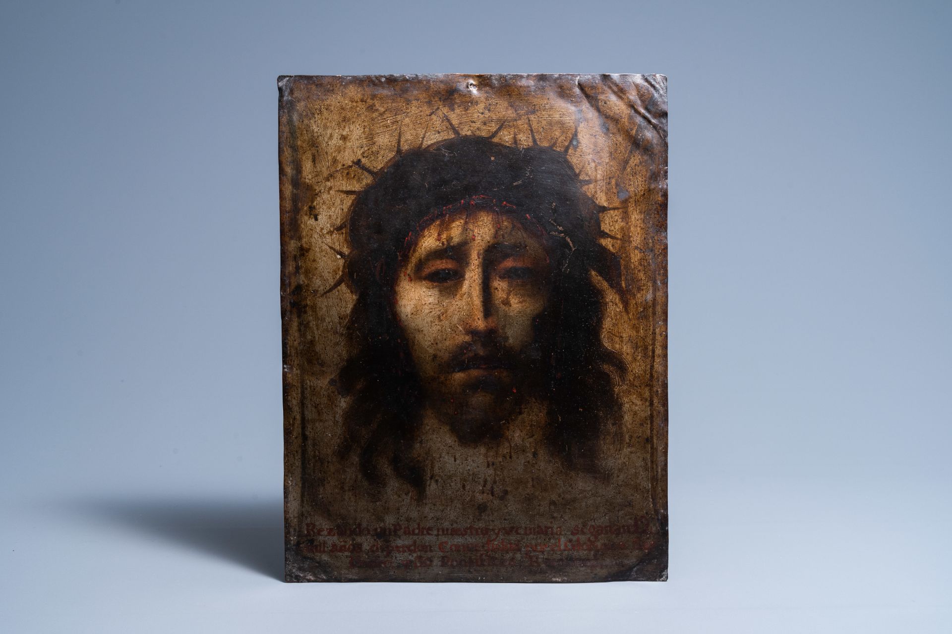 Spanish school: Christ with crown of thorns, oil on copper, first half of the 17th C. - Image 2 of 5