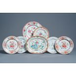 Seven Chinese famille rose plates and chargers with birds and floral design, Qianlong