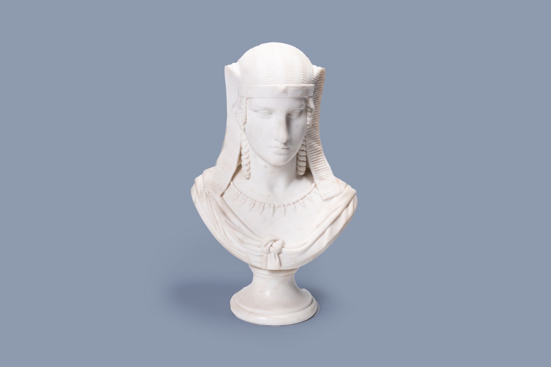 Godfreid D'Kerckhove (Godefroid Van Den Kerckhove, 1841-1913): Bust of an Egyptian beauty, white mar