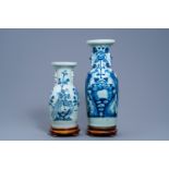 Two Chinese blue and white celadon ground vases with phoenixes among blossoming branches, 19th/20th