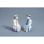 A pair ofÊ polychrome faience figurative 'Jacquot' jugs, Lige or Luxemburg, 18th/19th C.