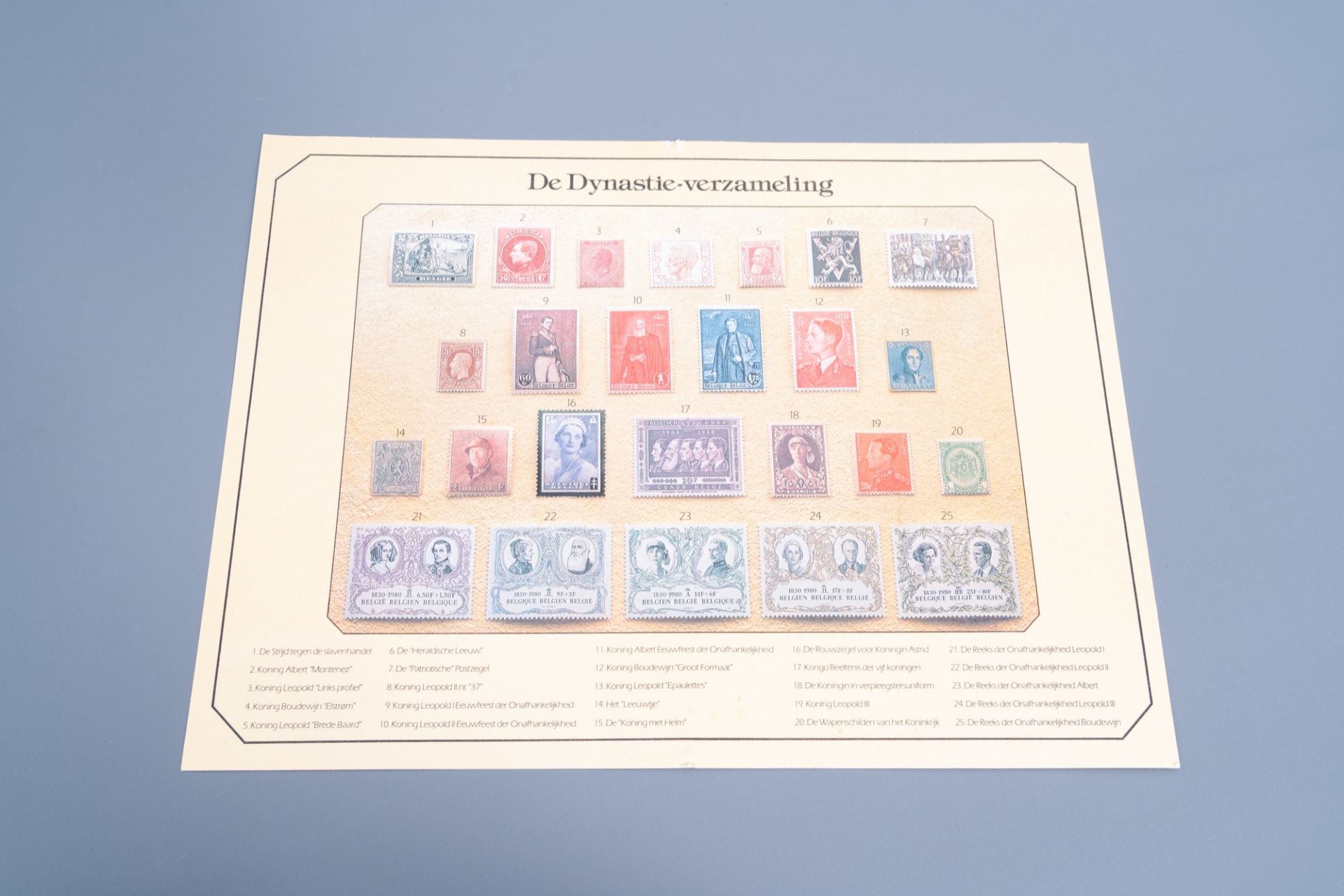 A collection of 25 Belgian silver-gilt stamps with matching case, the 'Dynastie-verzameling', 925/00 - Image 18 of 19