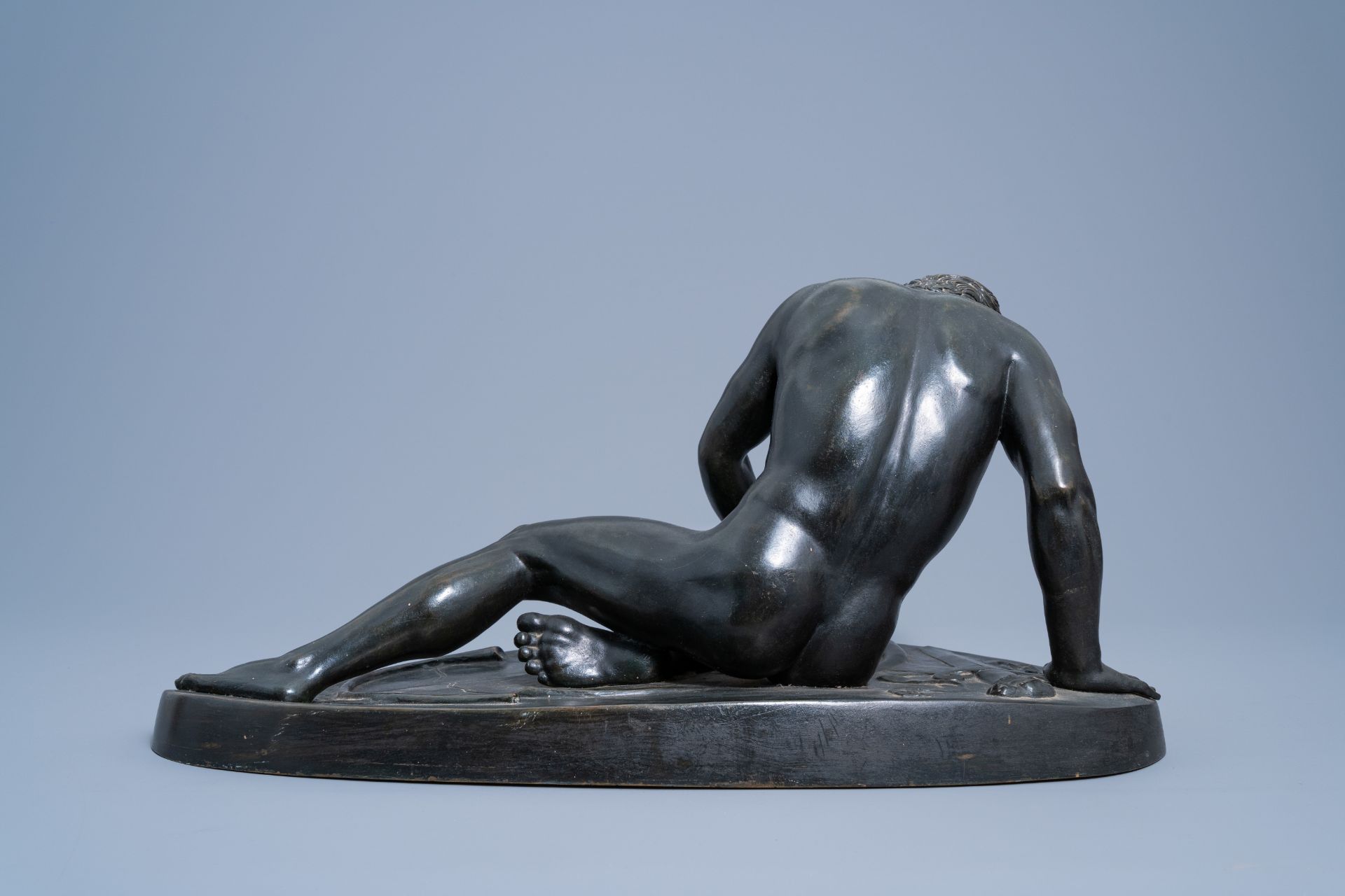 After the antique: The Dying Gaul, patinated bronze on a vert de mer marble base, 19th/20th C. - Image 5 of 11