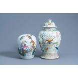 A Chinese famille rose 'antiquities' vase and cover and a 'Shou Lao' ginger jar, 19th/20th C.