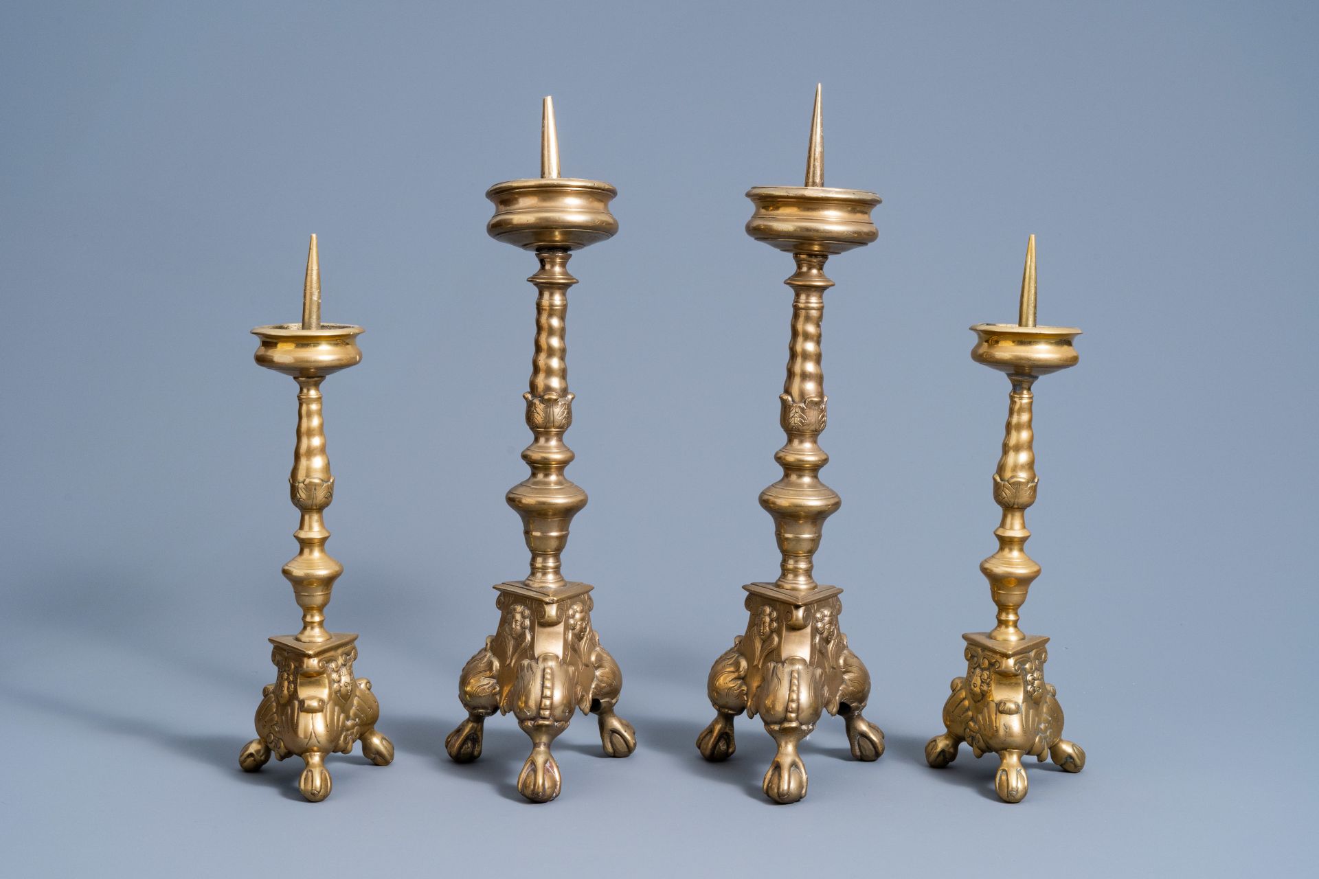 Two pairs of bronze pricket candlesticks, Flanders or The Netherlands, 17th C. - Image 3 of 7