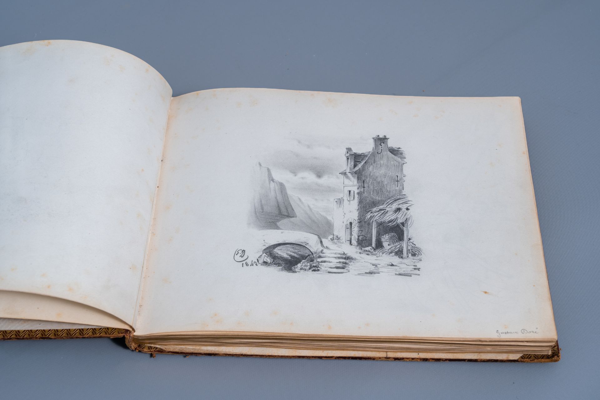 An album amicorum with monogram F.G. with various drawings, etchings and engravings, dated 1842 - Bild 4 aus 15
