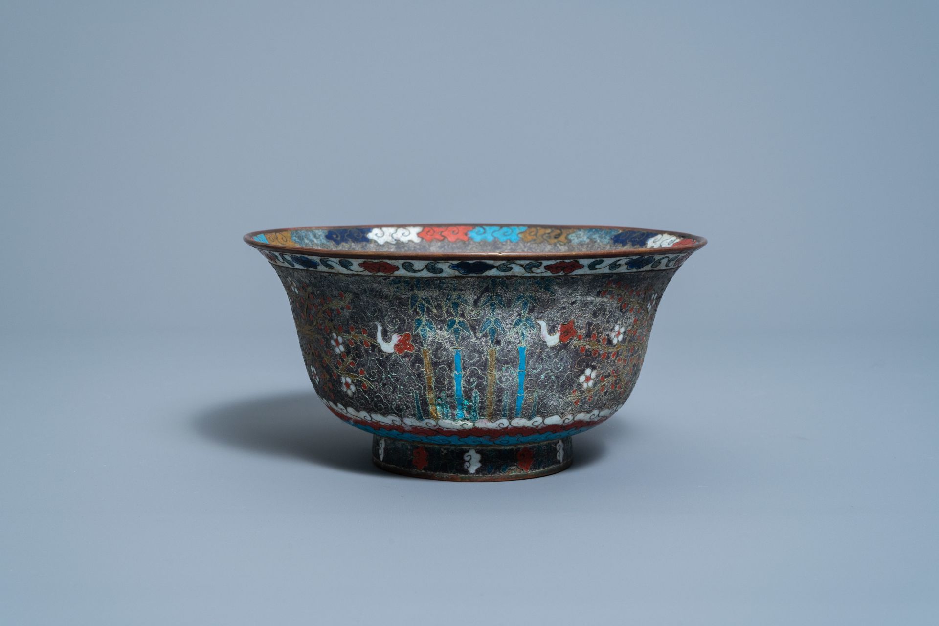 A Chinese cloisonnŽ 'Three friends of winter' bowl, Ming - Image 6 of 8