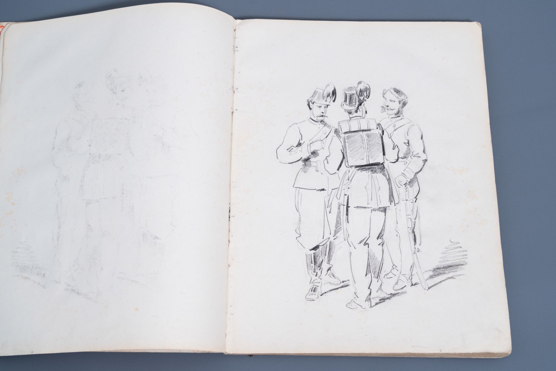 Joseph Van Severdonck (1819-1905): A sketchbook with about ninety drawings, mainly military depictio - Image 11 of 17