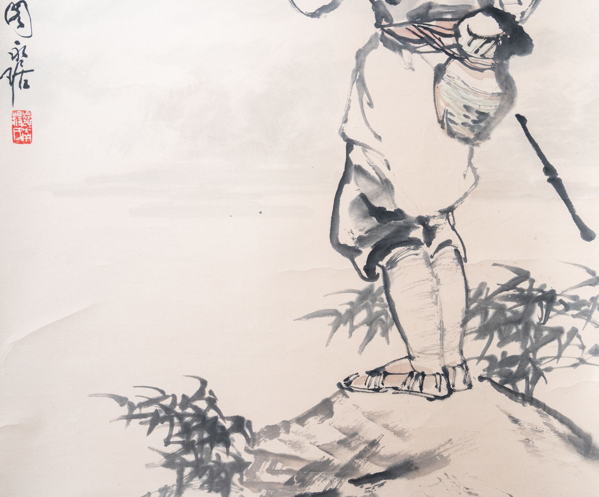 Chinese school: Fisherman, ink and colours on paper, 20th C. - Image 6 of 6