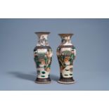 Two Chinese Nanking crackle glazed famille verte 'Immortals' vases, 19th C.