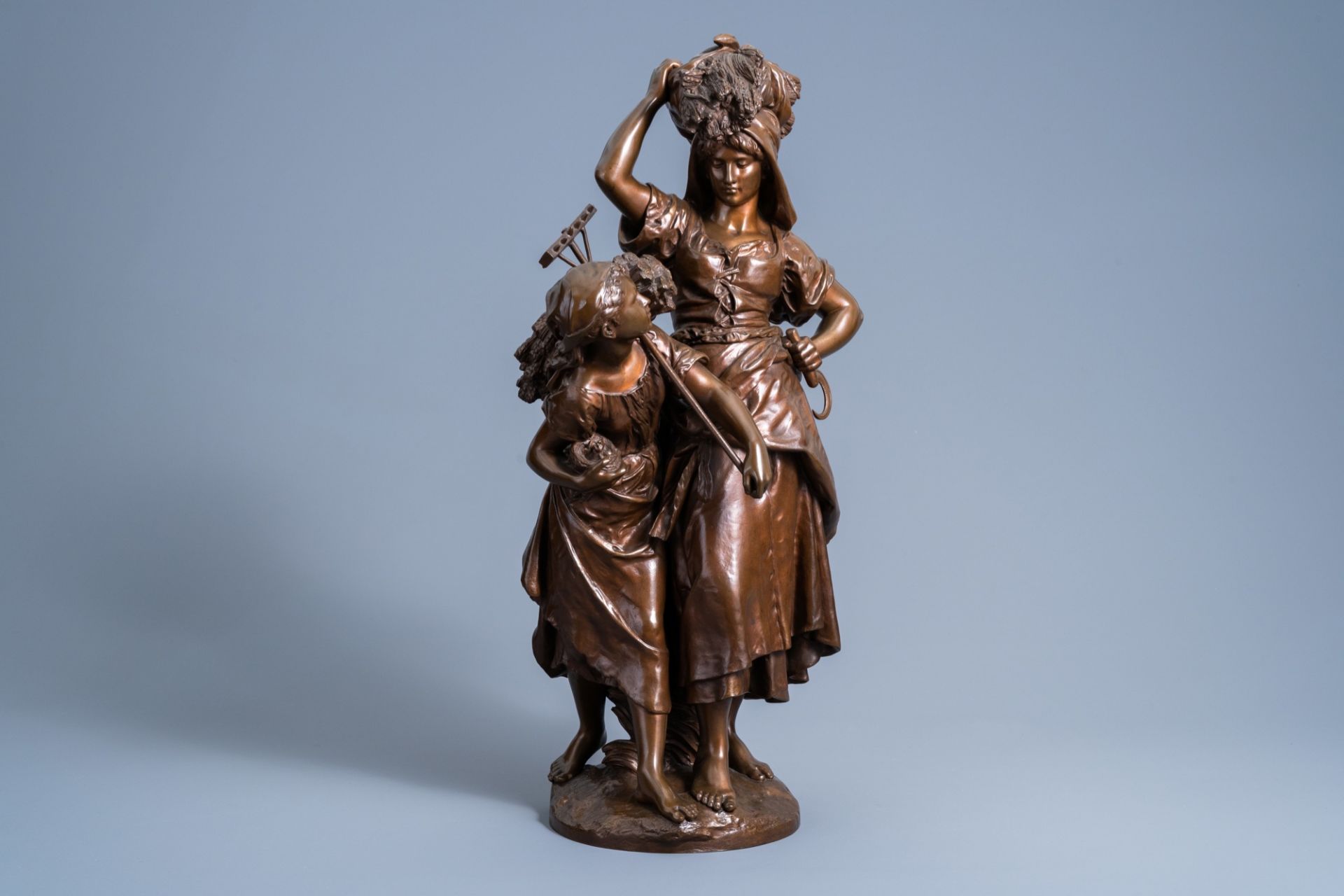 Mathurin Moreau (1822-1912): 'Le retour de la moisson', brown patinated bronze