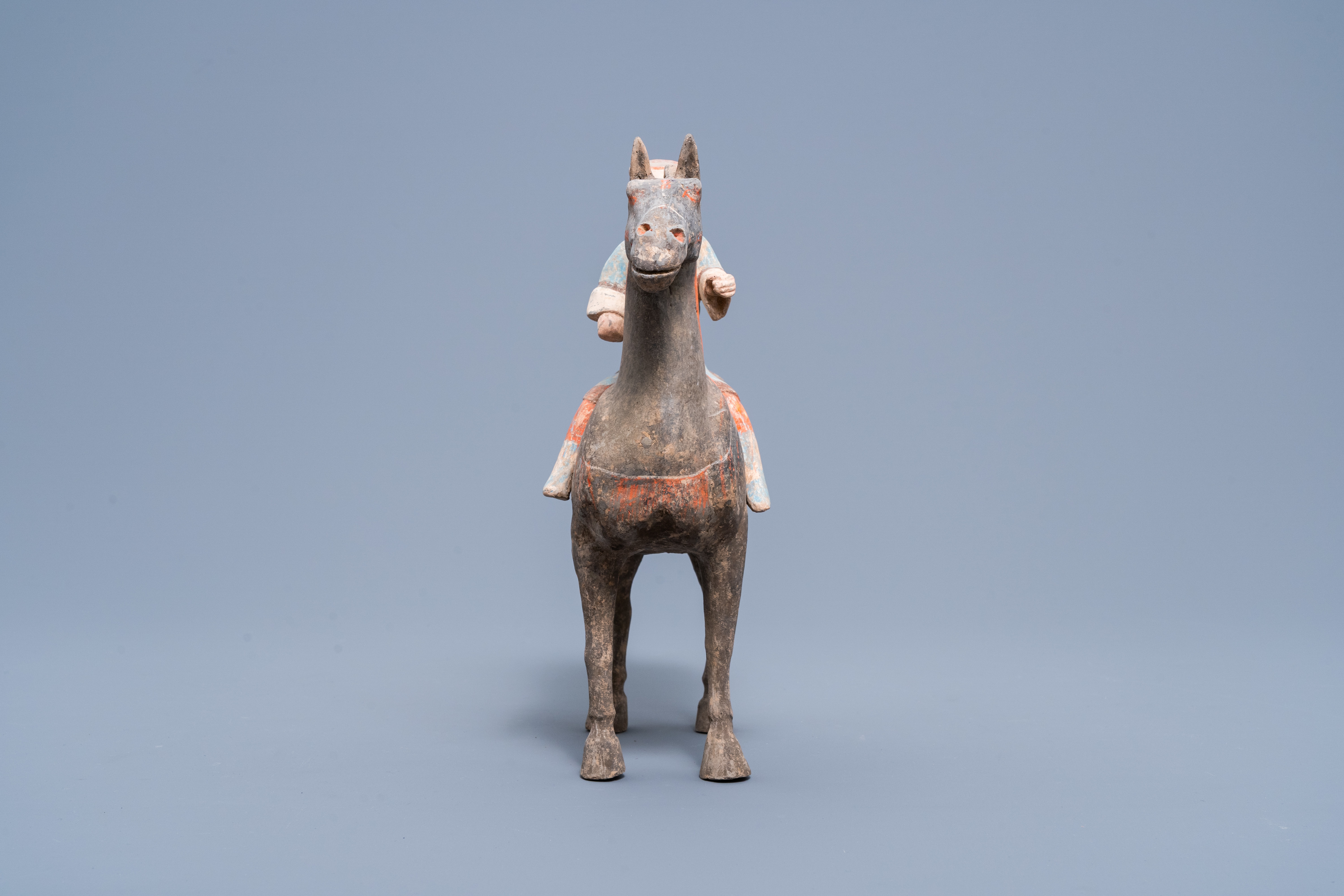 A Chinese polychrome painted pottery equestrian figure, Han - Image 8 of 10