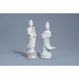 Two Chinese Dehua blanc de Chine figures of Guanyin, 20th C.