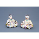 A pair of polychrome decorated Meissen porcelain nodding-head mandarin figures, 20th C.