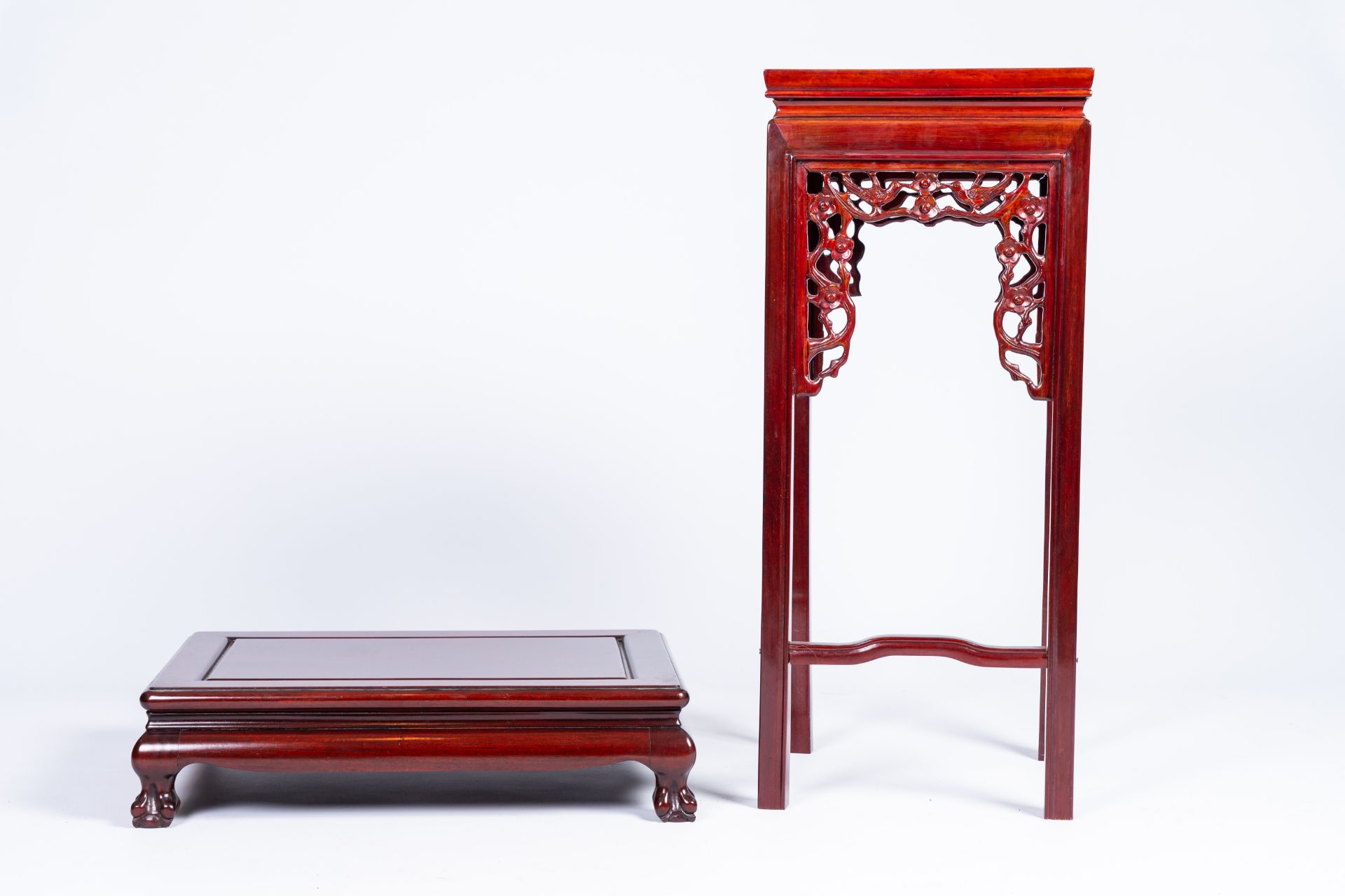 Three Chinese wood display stands and tables, 20th C. - Image 9 of 14