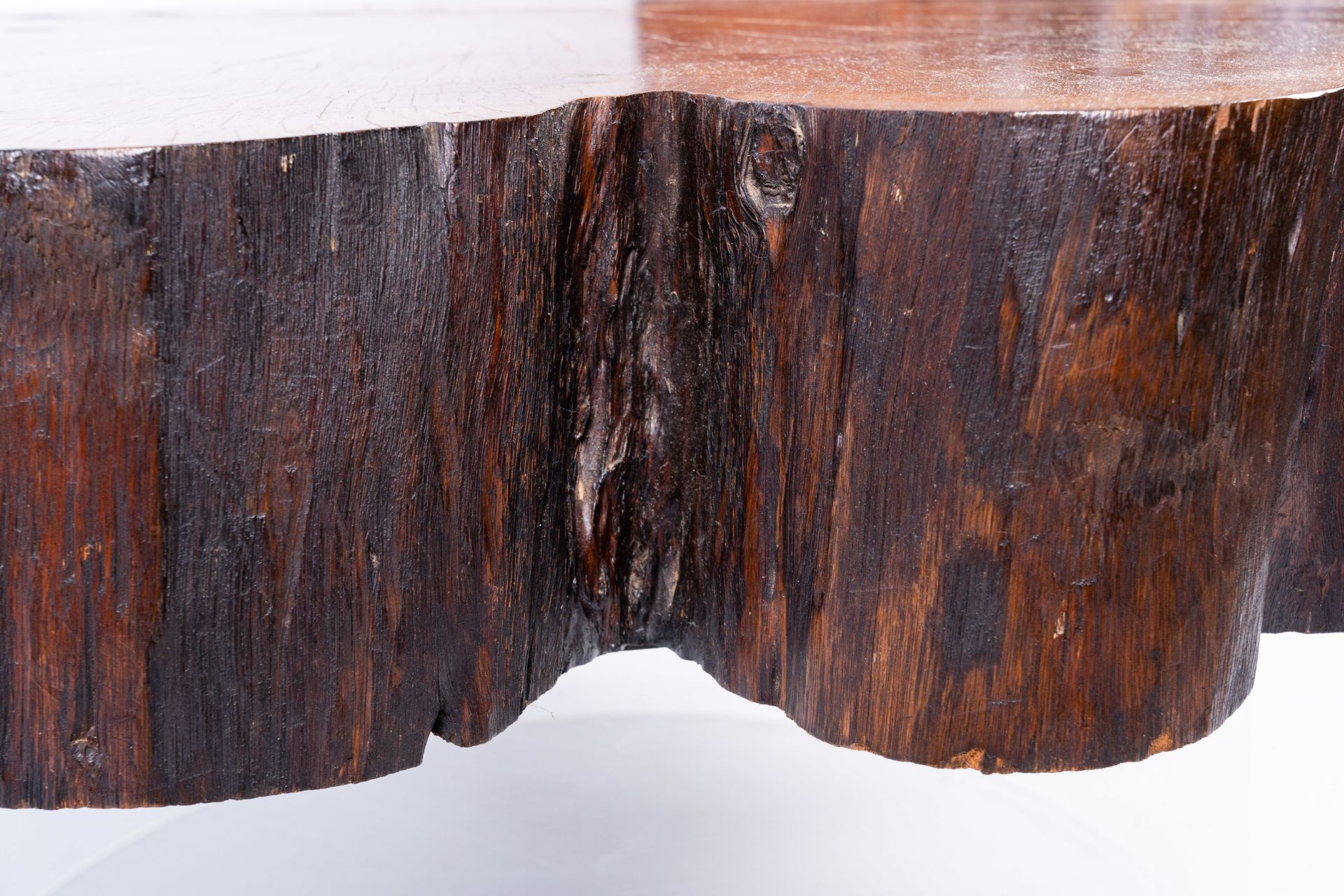 A Joaquim Tenreiro style tree trunk coffee table on a plexi base, third quarter of the 20th C. - Image 5 of 10