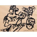 Theo Wolvecamp (1925-1992): Untitled (three figures), Indian ink on paper, dated (19)56