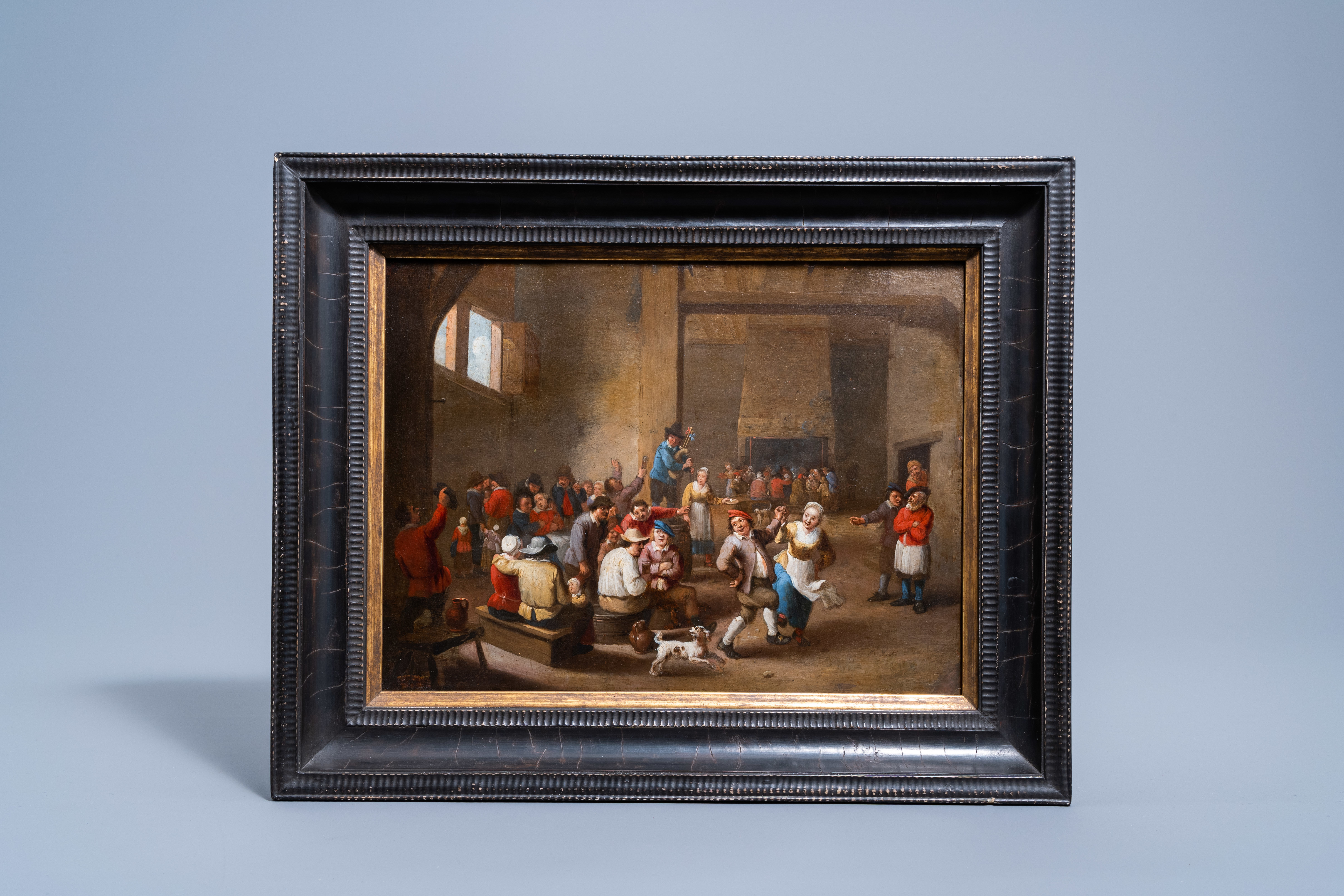 Matthieu van Helmont (1623-ca.1679): Peasants making merry at an inn, oil on copper - Image 2 of 4
