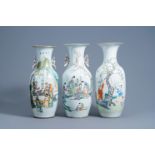 Three various Chinese famille rose and qianjiang cai vases, 19th/20th C.