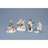 Four various groups in polychrome decorated Meissen porcelain, 20th C.