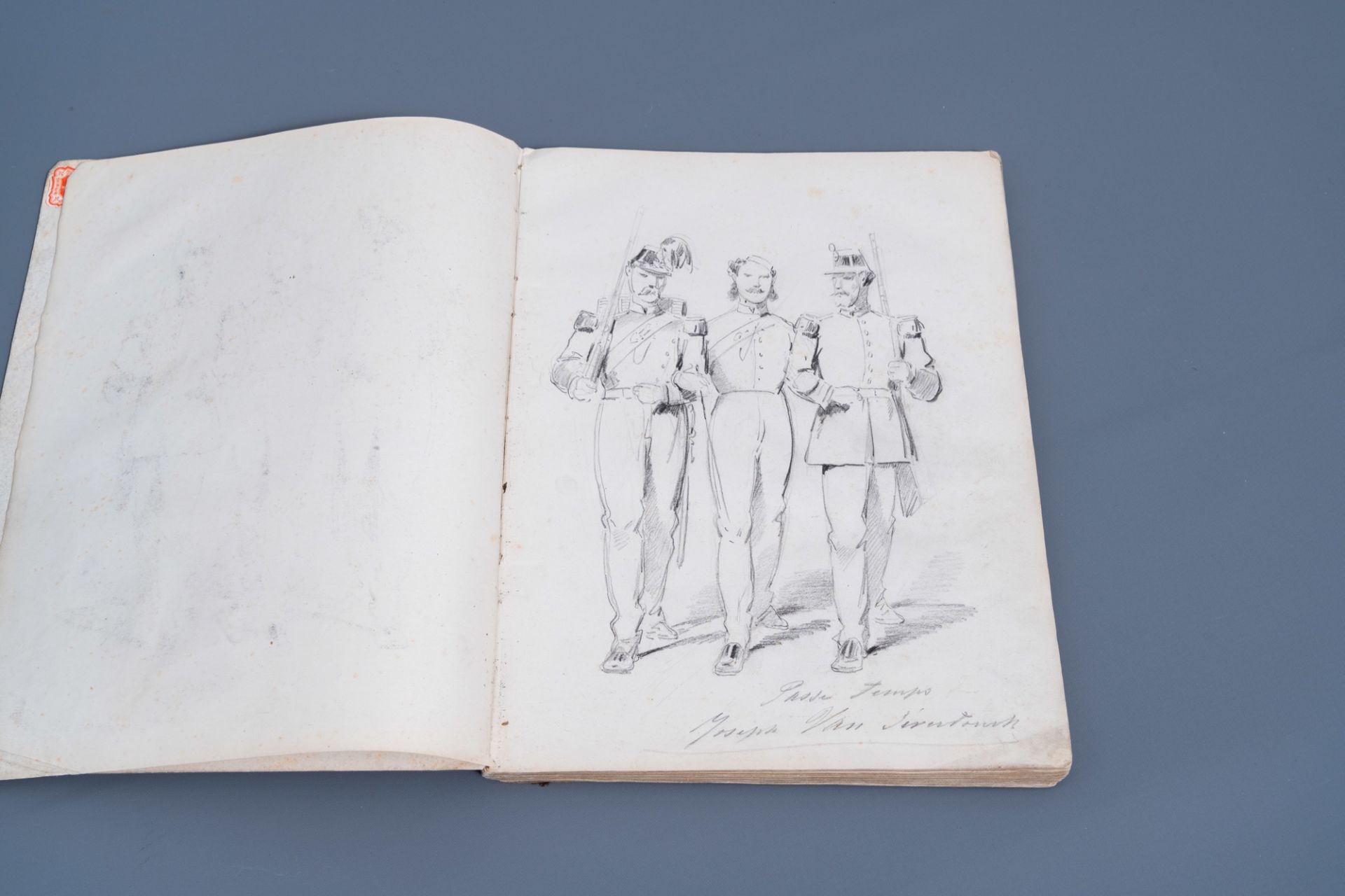 Joseph Van Severdonck (1819-1905): A sketchbook with about ninety drawings, mainly military depictio - Image 4 of 17