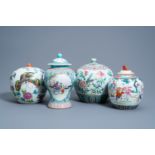 Four various Chinese famille rose jars and vases and covers with insects among blossoming branches a