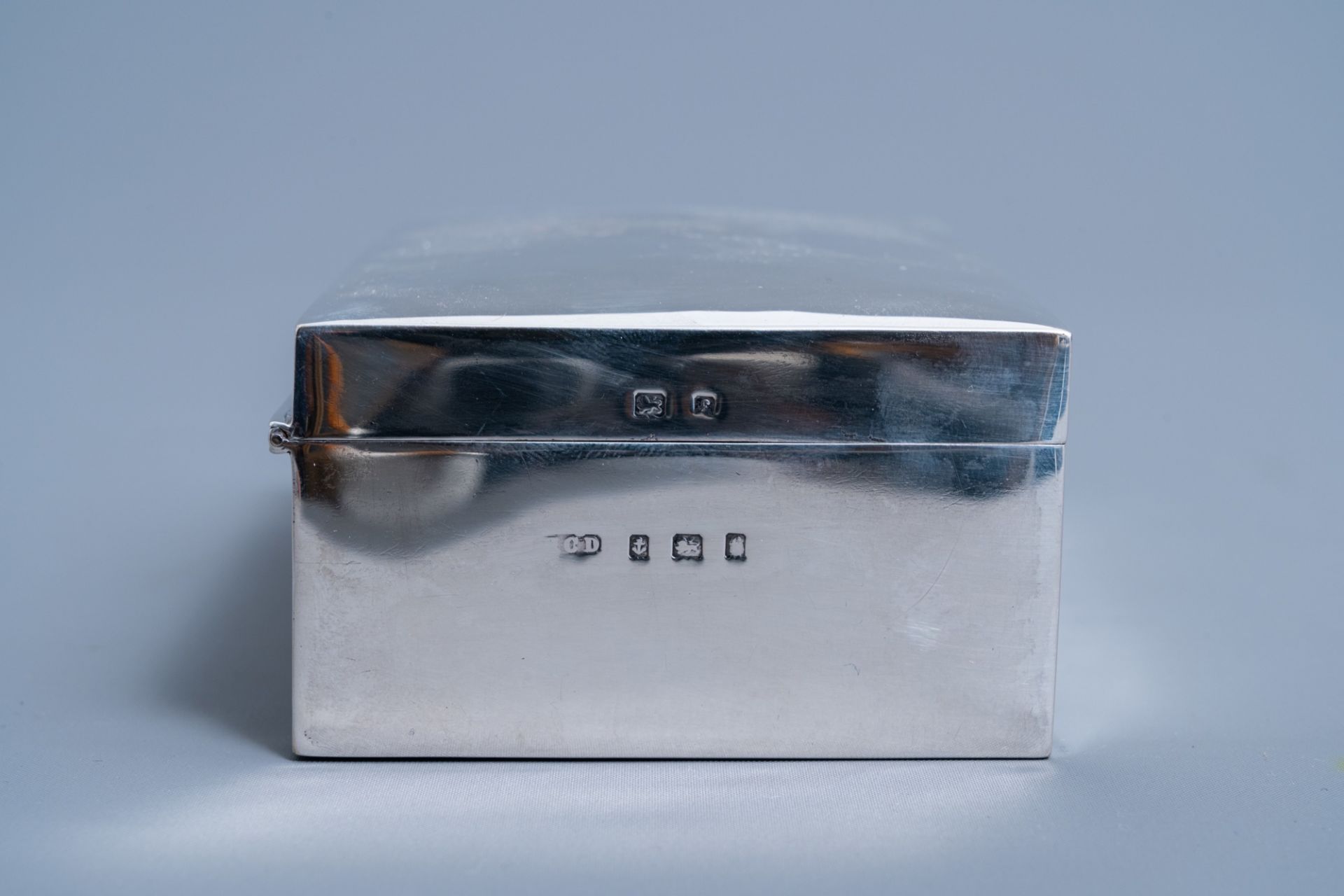 An English silver box and cover with monogram R.M.S. (Sutherland), Birmingham, maker's mark C.B., 92 - Image 8 of 12