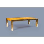 A vintage burlwood and brass coffee table, possibly by Milo Baughman (1923-2003), 1970s