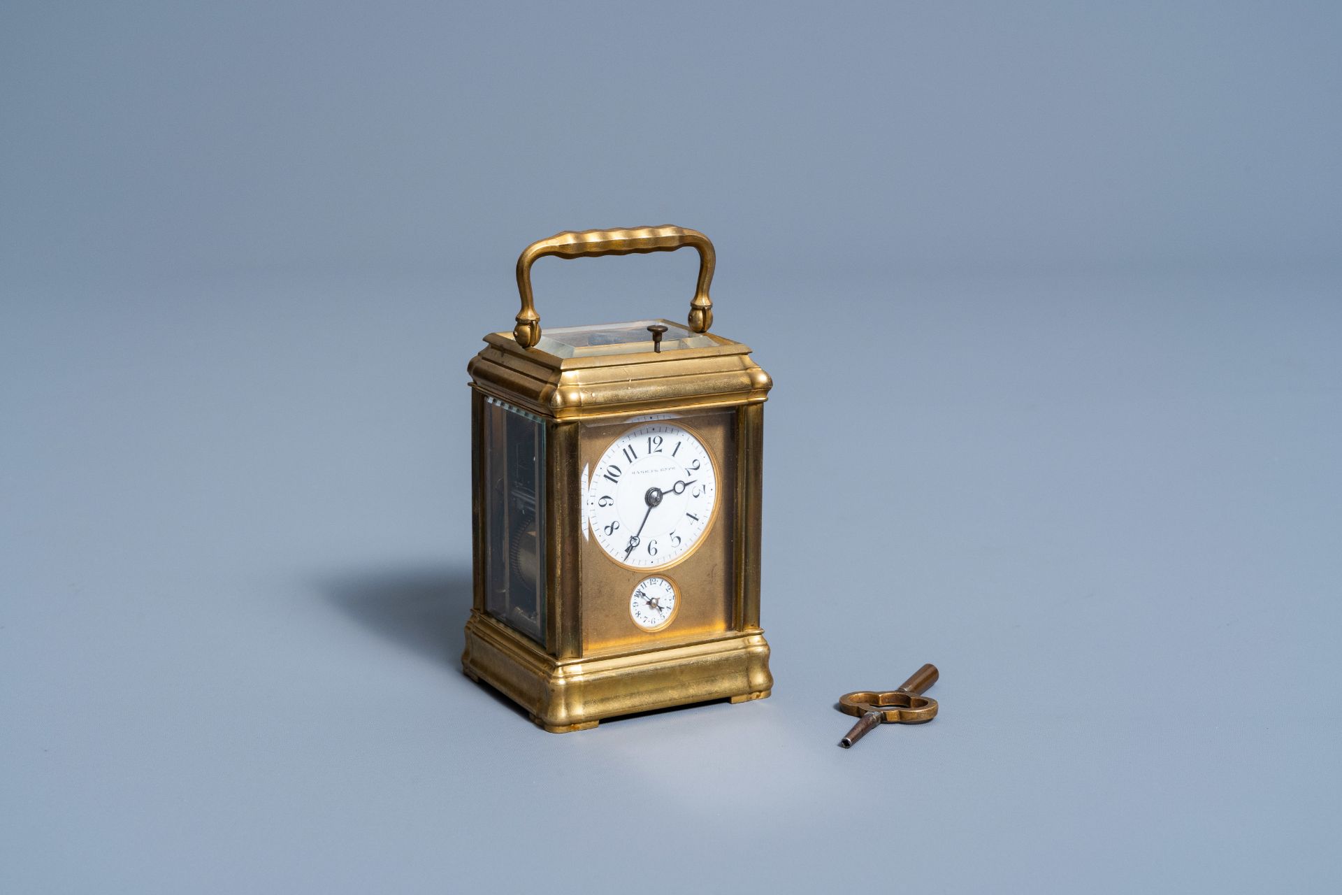 A French-Russian gilt brass Pavel Bure (Paul BuhrŽ) carriage clock, 'Margaine Paris' mark, ca. 1900 - Image 2 of 13