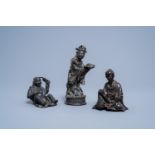 Three various Chinese bronze figures, incl. Liu Hai, Qing