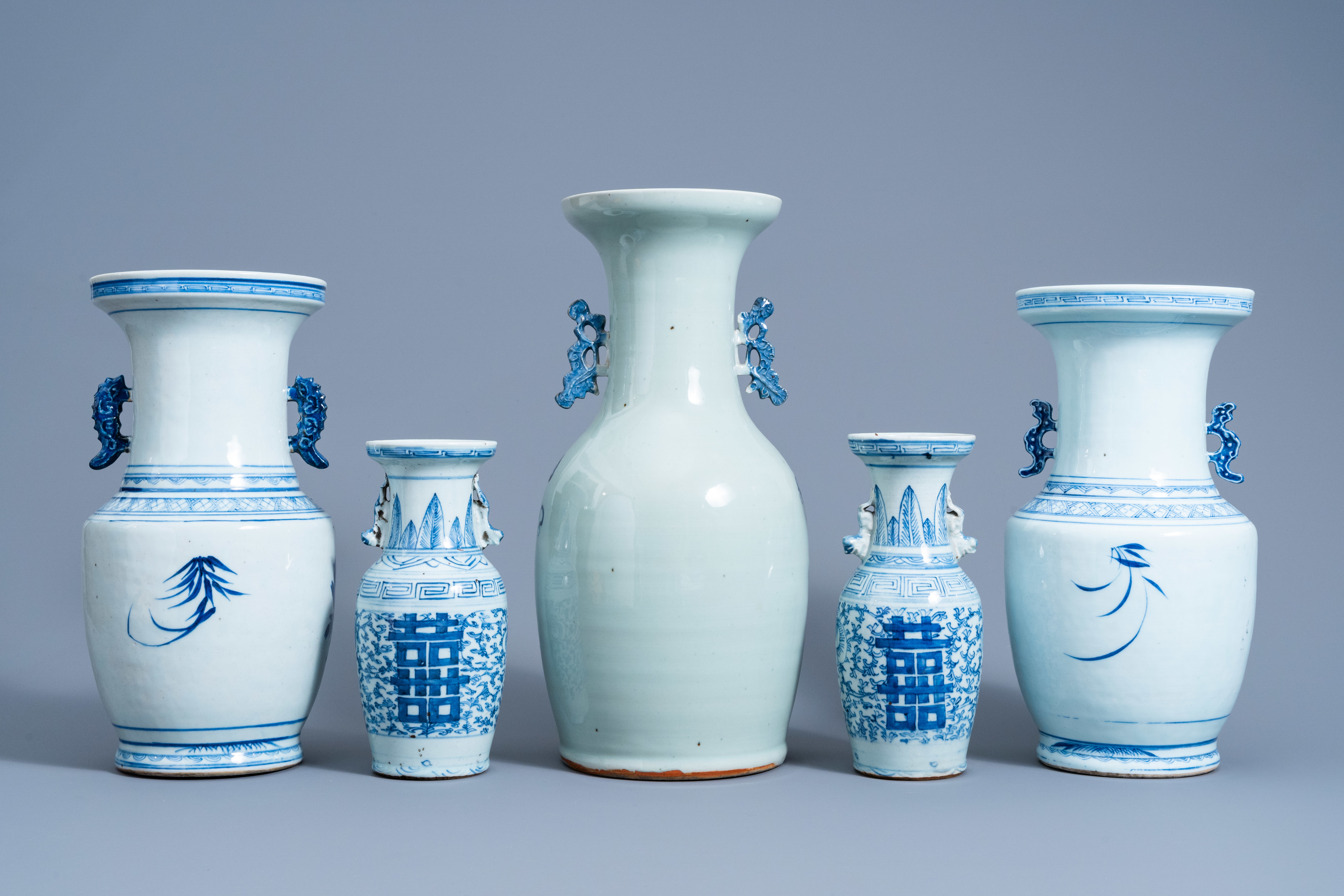 Ten various Chinese blue en white vases, 19th/20th C. - Image 4 of 13