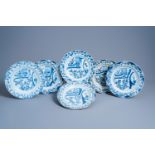 Six Chinese blue and white plates with floral design, Yongzheng