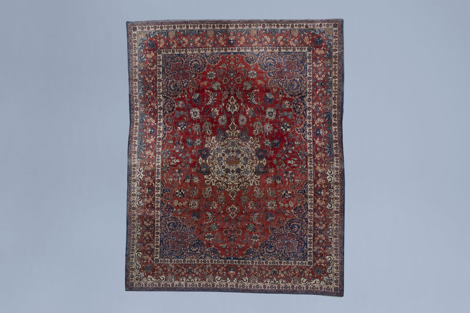 An Oriental Isfahan rug with floral design, wool and silk on cotton, Iran, third quarter of the 20th