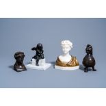 A varied collection of four gilt and patinated bronze and marble sculptures, 19th/20th C.