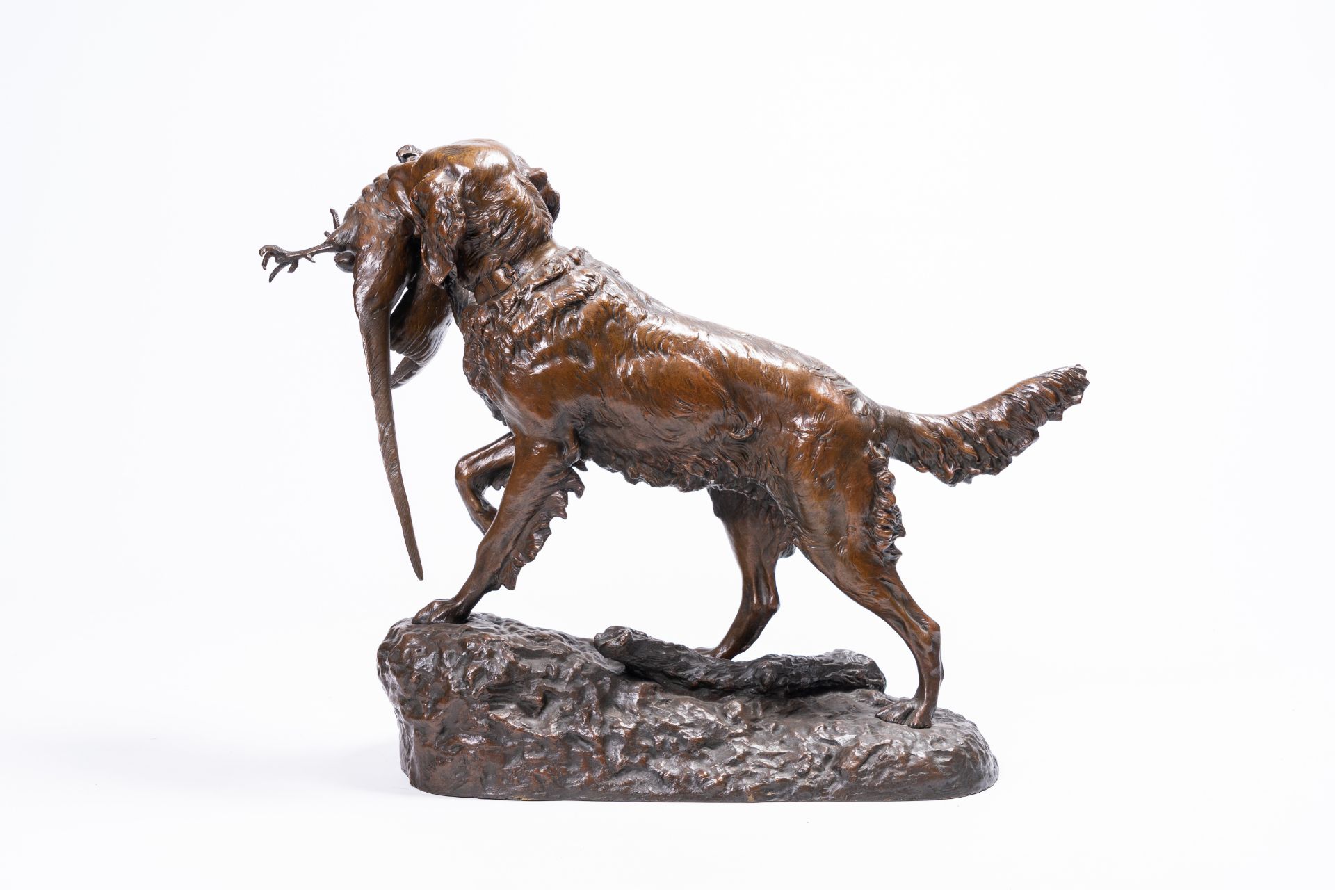 Emile DŽsirŽ Lienard (1842-?): Hunting dog with pheasant, brown patinated bronze on a vert de mer ma - Image 7 of 12