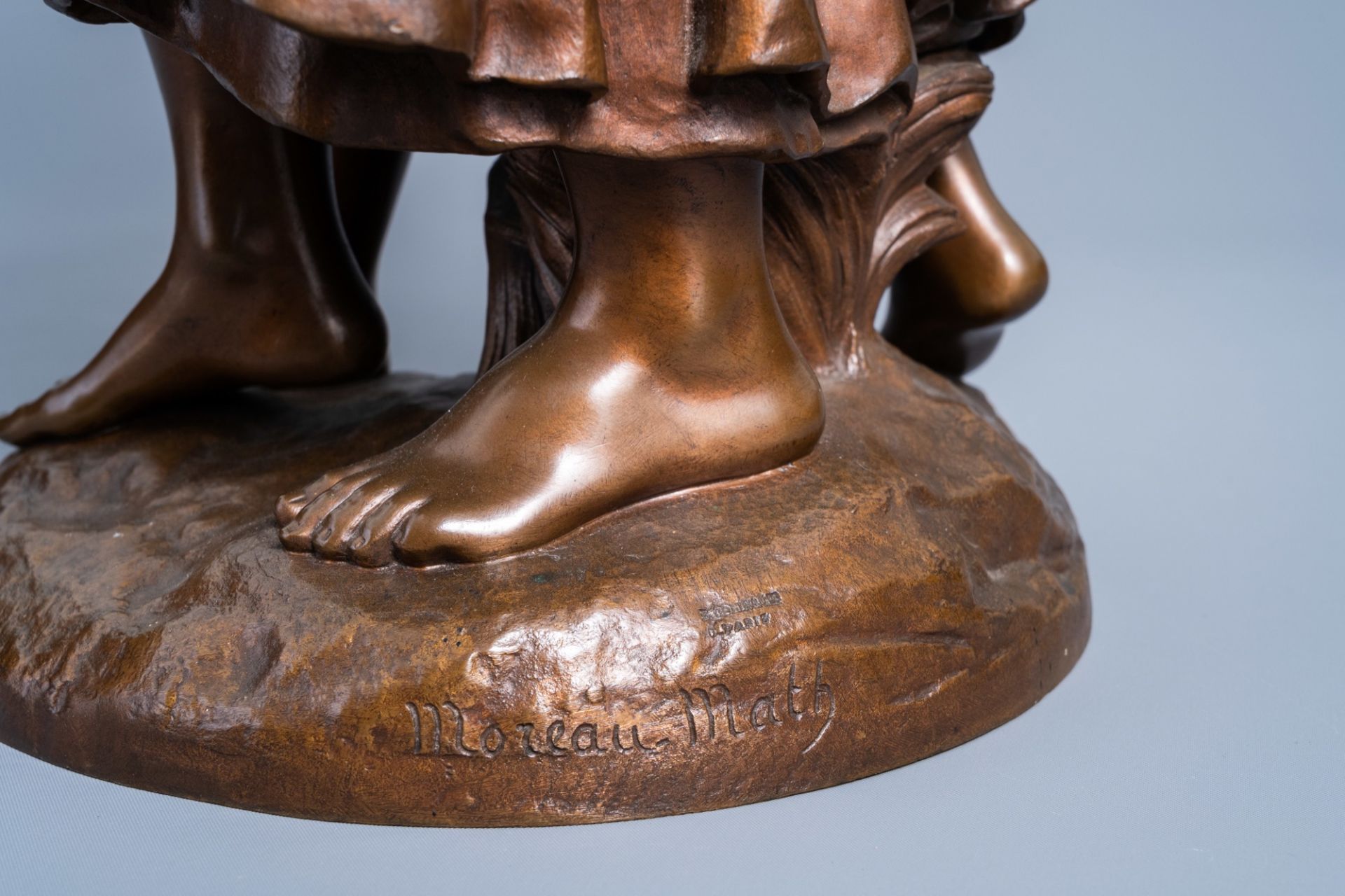 Mathurin Moreau (1822-1912): 'Le retour de la moisson', brown patinated bronze - Image 9 of 9