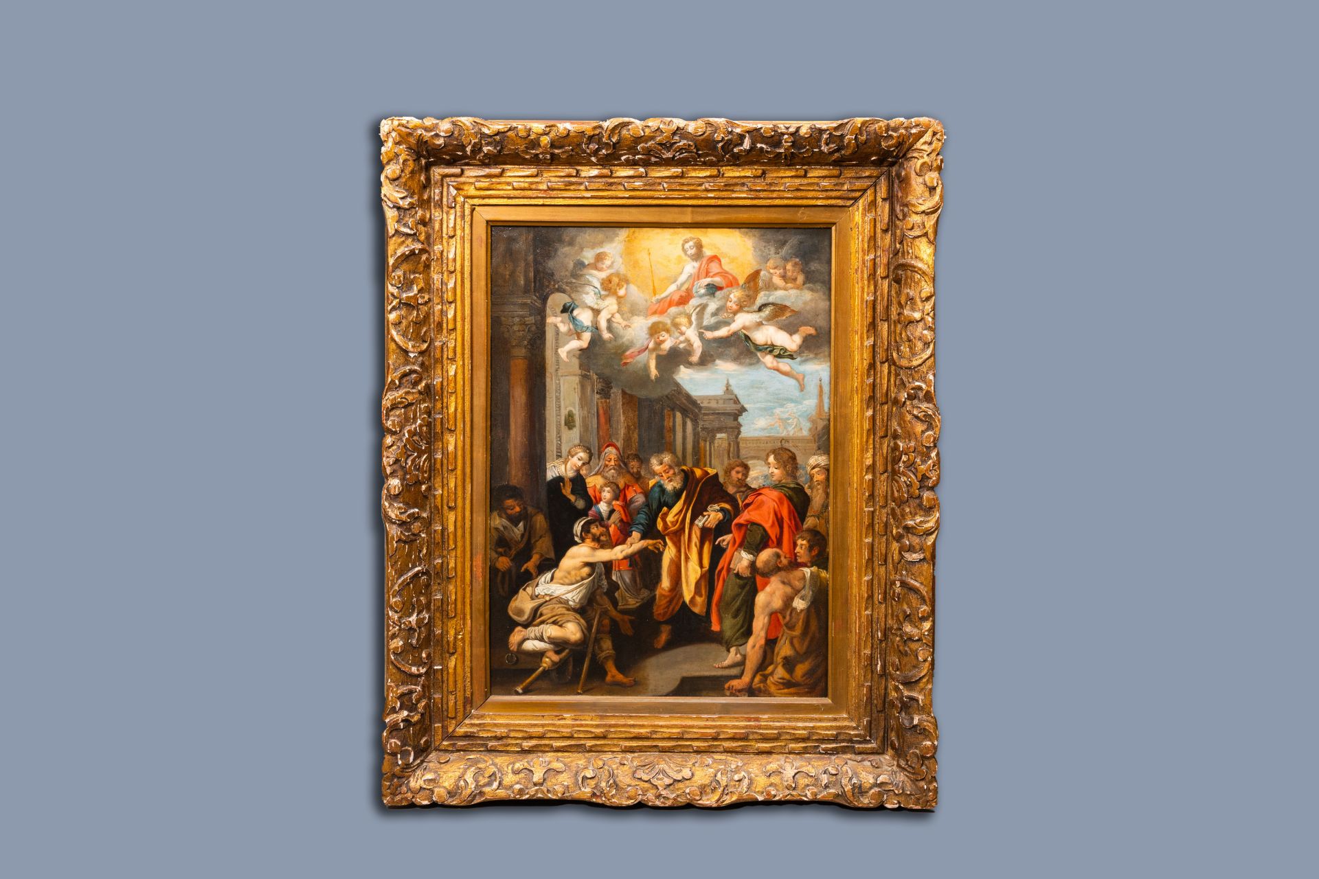 Flemish school: Saint Peter healing a lame man, oil on copper, 17th C. - Image 2 of 4