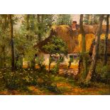 Hippolyte Boulenger (1837-1874): Farm in the woods on a sunny day, oil on canvas