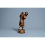 Emile Franois Rousseau (1853-?): Oriental mother and child, brown patinated bronze