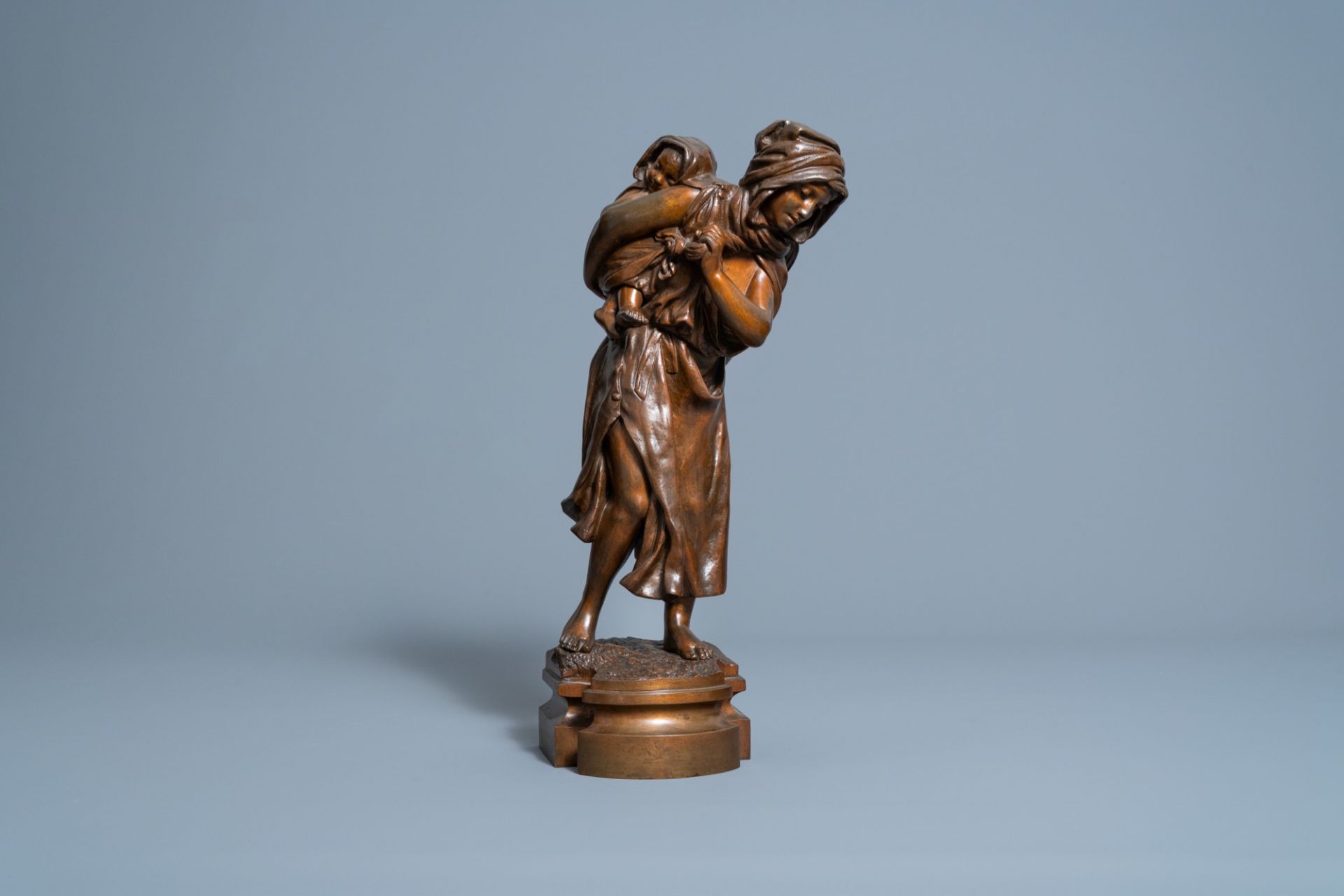 Emile Franois Rousseau (1853-?): Oriental mother and child, brown patinated bronze