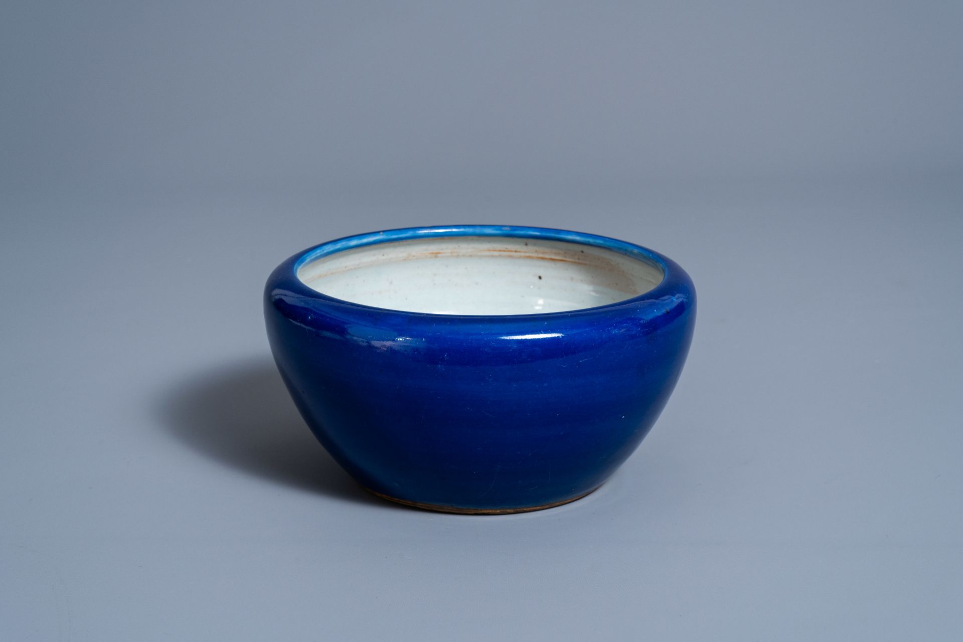 A Chinese monochrome blue alms bowl, 19th C.