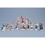 A twelve-piece monkey orchestra in polychrome decorated Saxon porcelain, Volkstedt mark, 20th C.