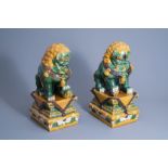 A pair of large Chinese sancai glazed Ming style models of temple lions, 20th C.