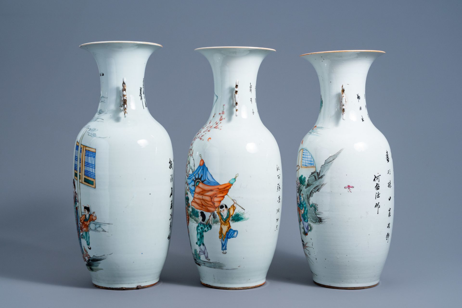 Three various Chinese qianjiang cai vases with figurative design, 19th/20th C. - Image 2 of 6